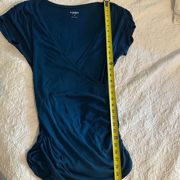 Express Blue Wrap Ruched Blouse - Picture 12 of 12